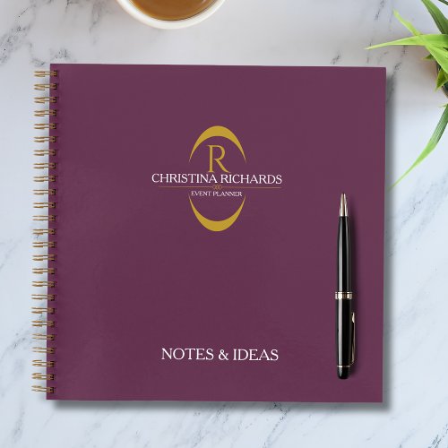 Gold Monogram Burgundy Modern Elegant Business Notebook