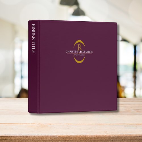 Gold Monogram Burgundy Modern Elegant Presentation 3 Ring Binder