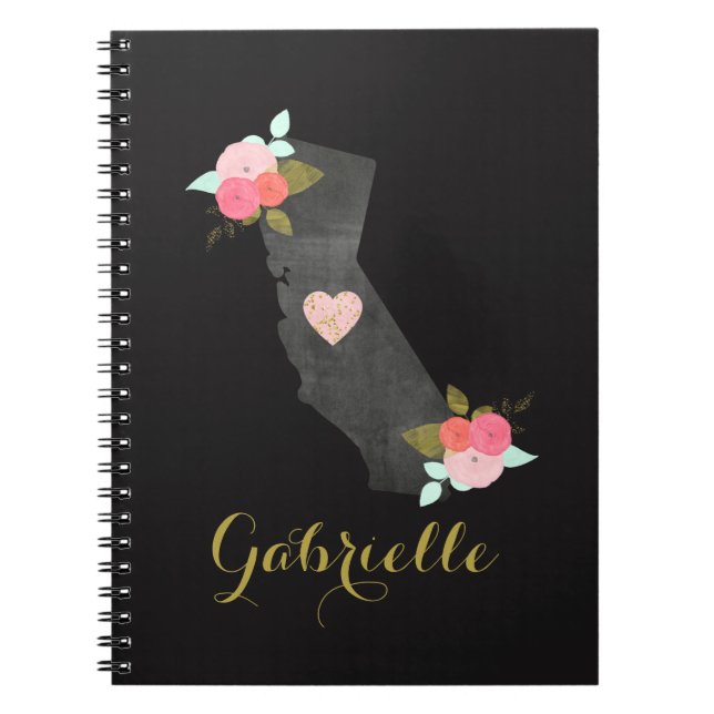 Gold Monogram California State & Moveable Heart Notebook (Front)