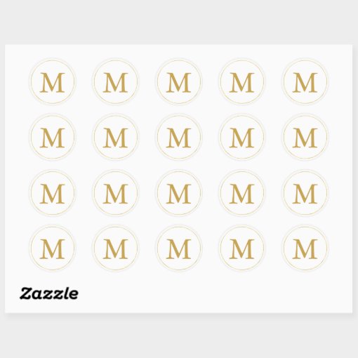 Gold Monogram Classic Round Sticker | Zazzle