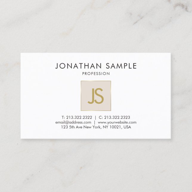 Gold Monogram Creative Clean Plain Trendy Business Card (Front)