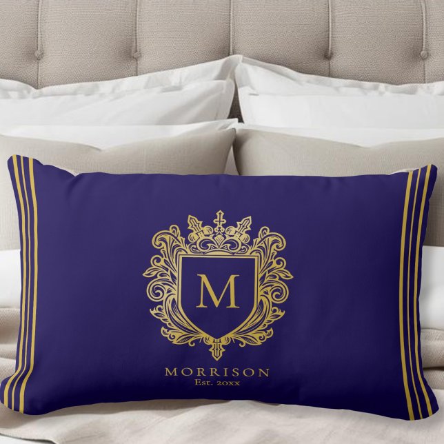 Gold Monogram Crest  Lumbar Pillow (Creator Uploaded)