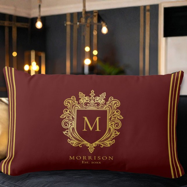 Gold Monogram Crest  Lumbar Pillow (Creator Uploaded)