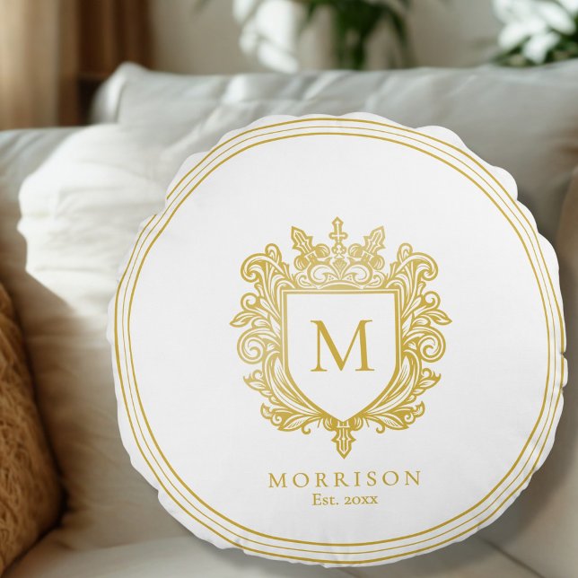 Gold Monogram Crest  Round Pillow (Creator Uploaded)