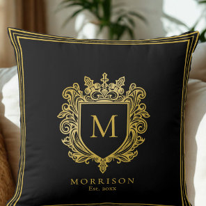 Gold Monogram Crest Throw Pillow