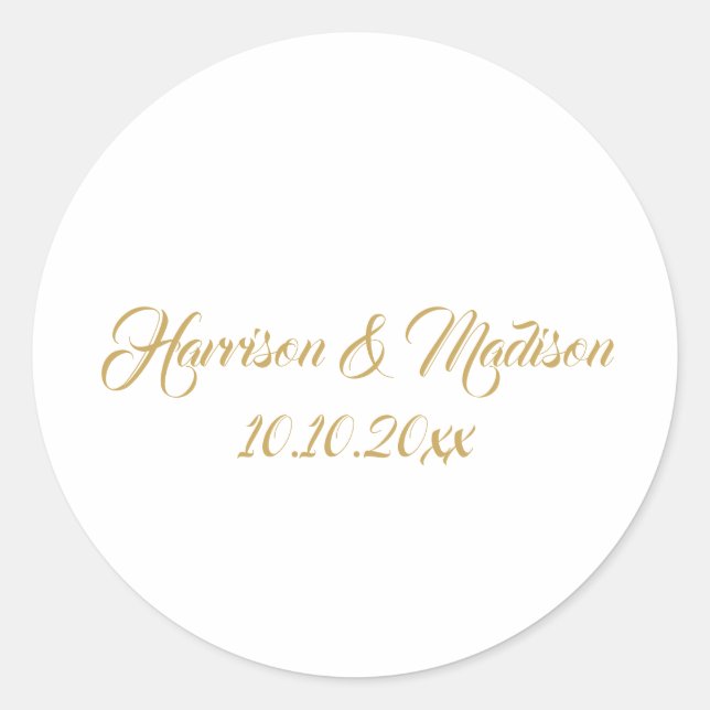 Gold Monogram custom calligraphy wedding favors Classic Round Sticker (Front)