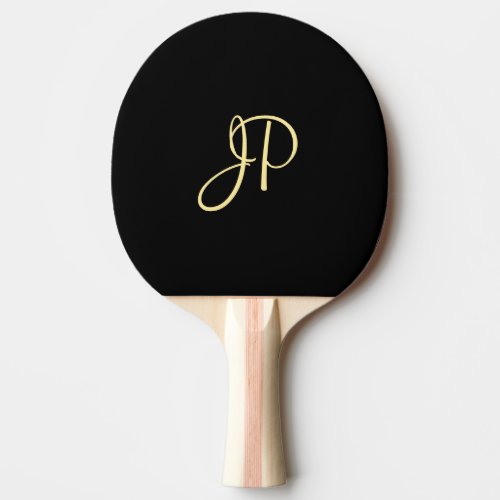 Gold Monogram Custom Elegant Black Template Ping Pong Paddle