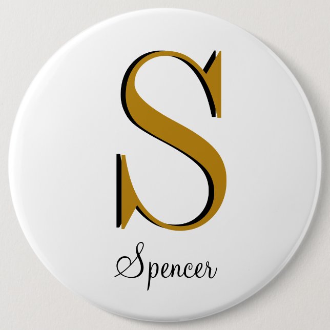 Gold Monogram Custom Name Initial  Button (Front)