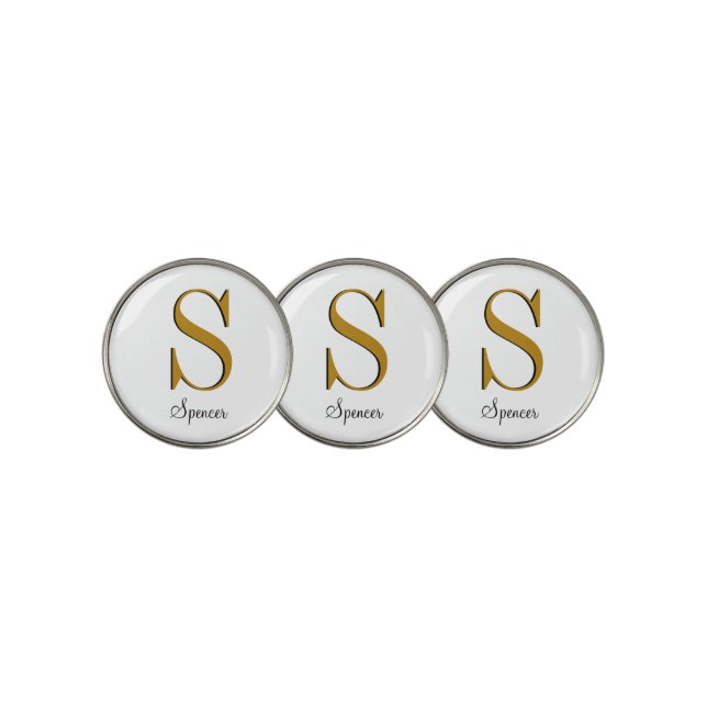 Gold Monogram Custom Name Initial  Golf Ball Marker (3 Up)
