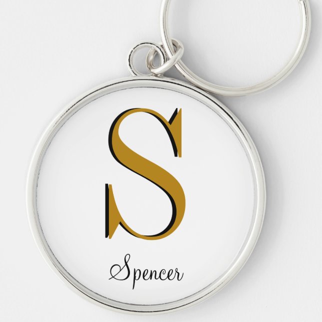 Gold Monogram Custom Name Initial Keychain (Front)