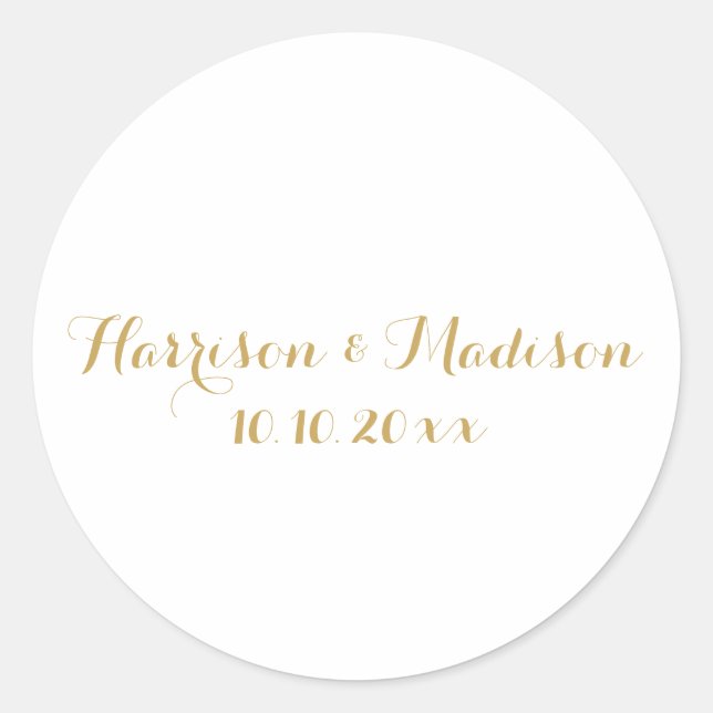Gold Monogram custom wedding favors Classic Round Sticker (Front)