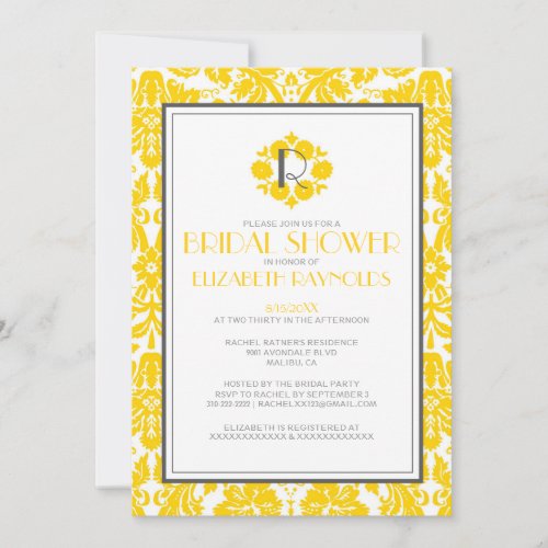 Gold Monogram Damask Bridal Shower Invitations