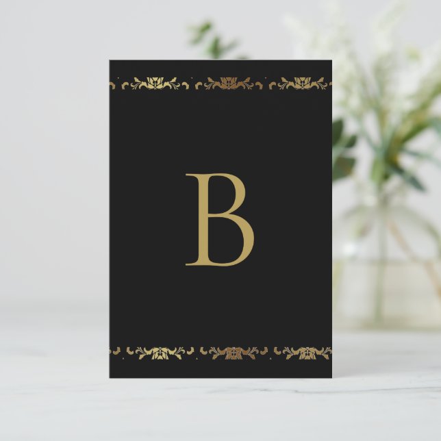 Gold Monogram Damask Elegant Thank You Card (Standing Front)