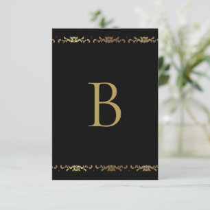 Gold Monogram Damask Elegant Thank You Card