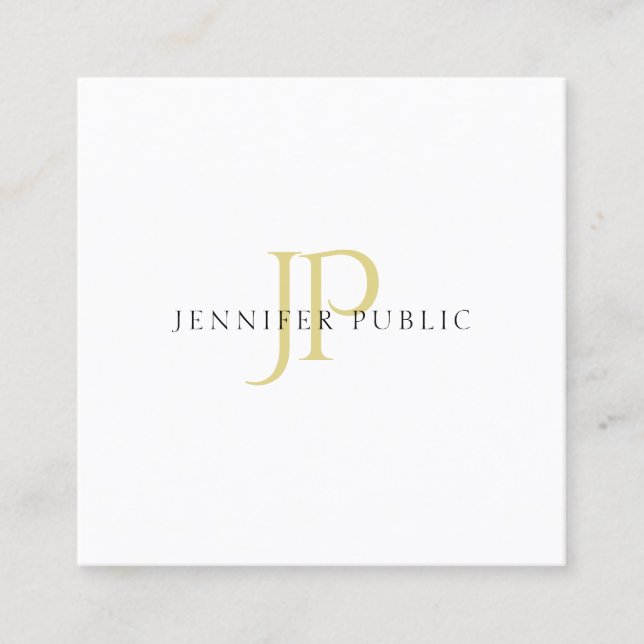 Gold Monogram Design Trendy Modern Plain Elegant Square Business Card (Front)