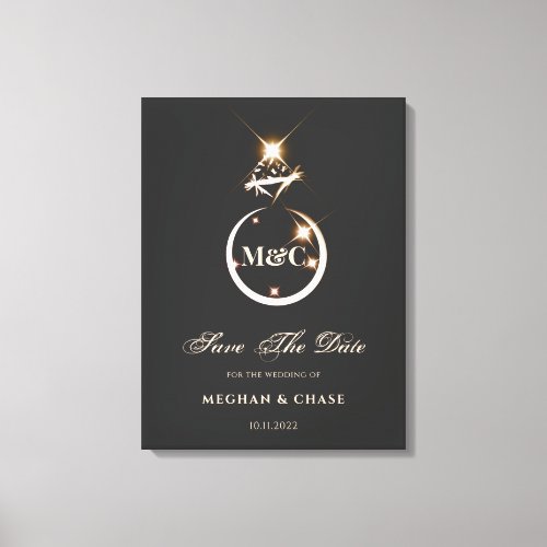 Gold Monogram Diamond Wedding Save The Date Canvas Print