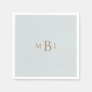 Gold Monogram Dusty Blue Elegant Wedding Napkins