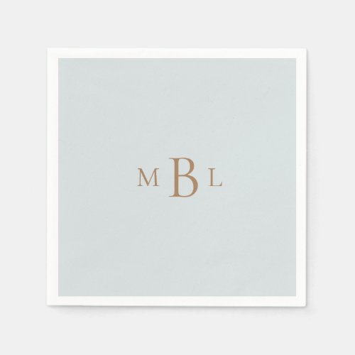 Gold Monogram Dusty Blue Elegant Wedding Napkins