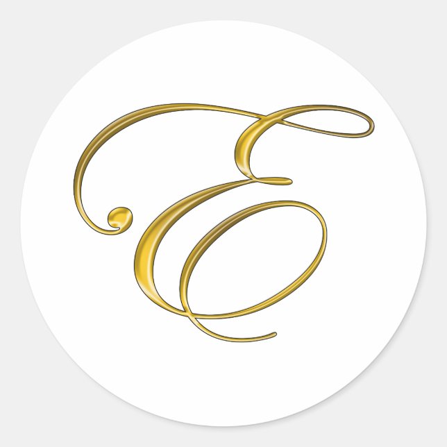 Gold Monogram E Classic Round Sticker (Front)
