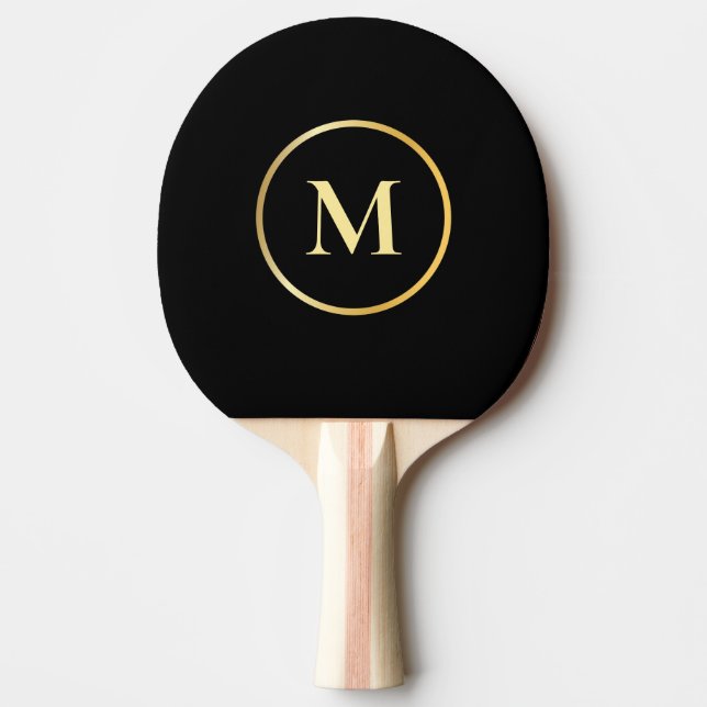 Gold Monogram Elegant Black Template Custom Ping Pong Paddle (Front)