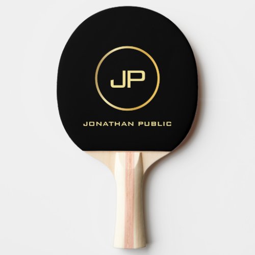 Gold Monogram Elegant Black Template Personalized Ping Pong Paddle