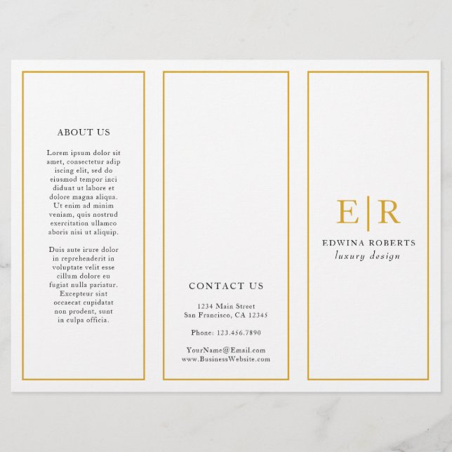 Gold Monogram Elegant Business Trifold Brochure (Front)