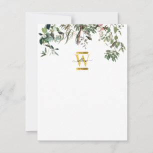 Gold Monogram Elegant Eucalyptus Greenery & Birds Note Card