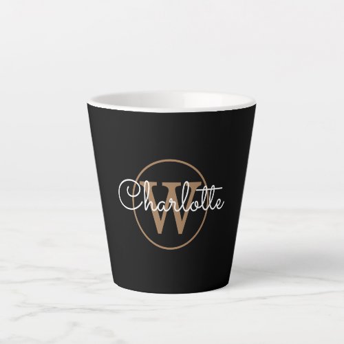 Gold Monogram Elegant Girly Script Black Latte Mug