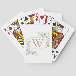 Gold Monogram Elegant Greenery Modern Poker Cards
