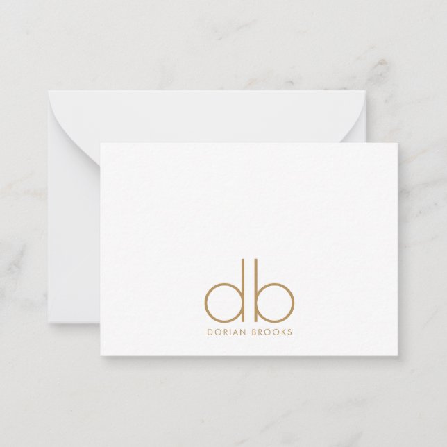 Gold Monogram Elegant Minimal Classic Modern Note Card (Front)