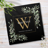 Gold Monogram Elegant Modern Greenery Black Cloth Napkin at Zazzle