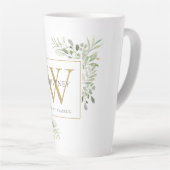 Gold Monogram Elegant Modern Greenery  Latte Mug (Right Angle)