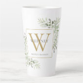 Gold Monogram Elegant Modern Greenery  Latte Mug (Front)