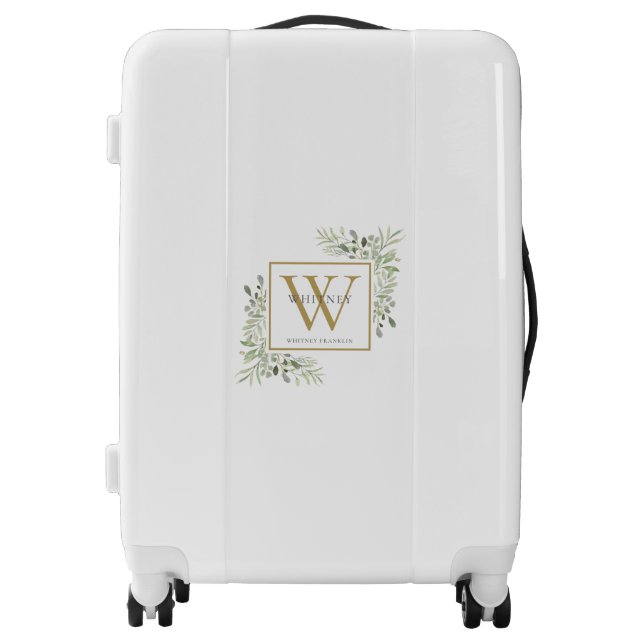Gold Monogram Elegant Modern Greenery Luggage (Front)