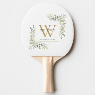 Gold Monogram Elegant Modern Greenery Ping Pong Paddle