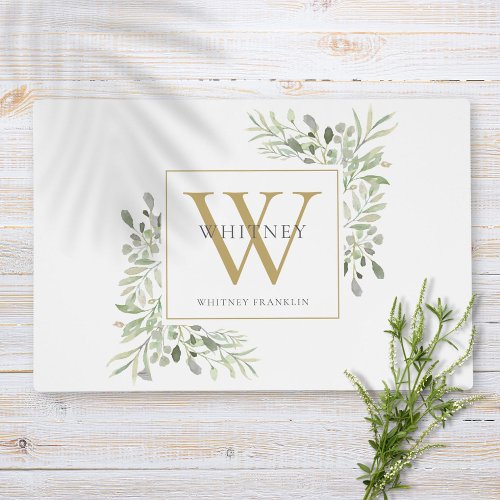 Gold Monogram Elegant Modern Greenery Placemat