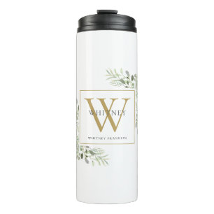 Gold Monogram Elegant Modern Greenery Thermal Tumbler