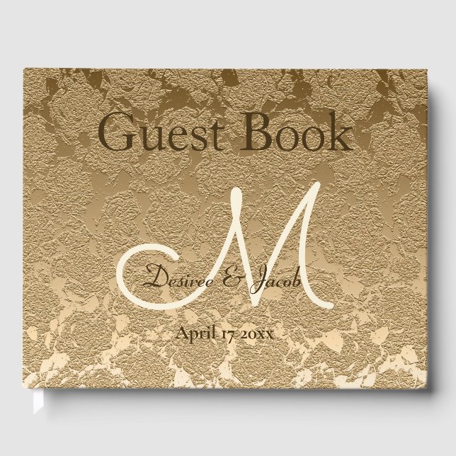 Gold Monogram Elegant Modern Wedding Guest Book (Front)