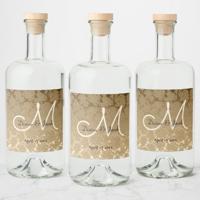 Gold Monogram Elegant Modern Wedding Liquor Bottle Label (Bottles)