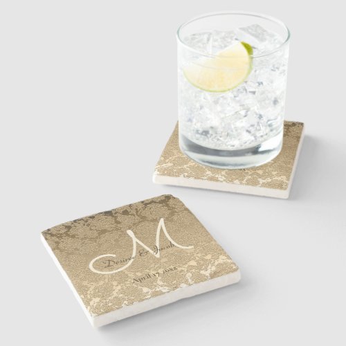 Gold Monogram Elegant Modern Wedding Stone Coaster