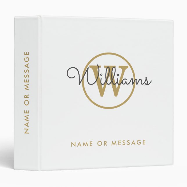 Gold Monogram Elegant Script School Office  3 Ring Binder (Front/Spine)