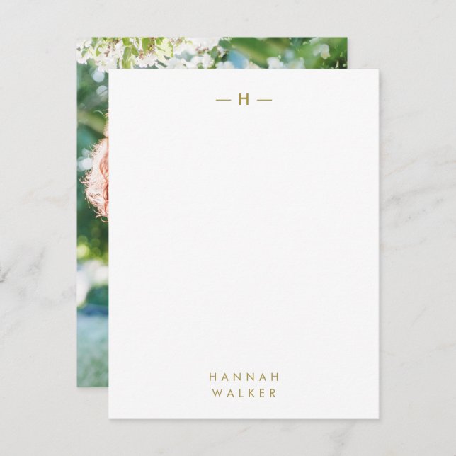 Gold Monogram | Elegant Sophisticated Modern Photo Note Card (Front/Back)