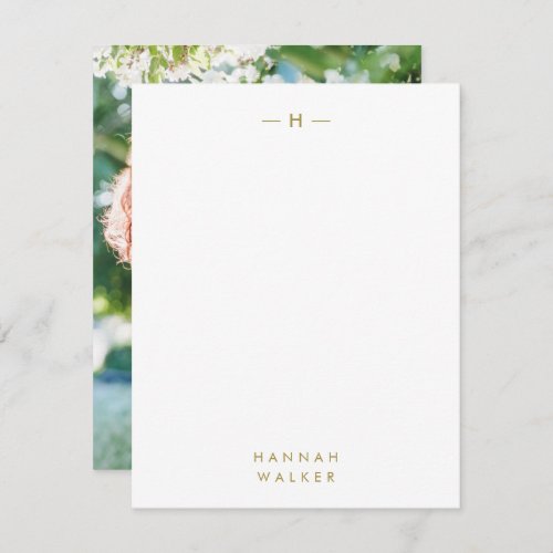 Gold Monogram  Elegant Sophisticated Modern Photo Note Card