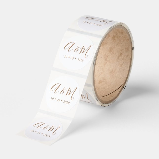 Gold Monogram Elegant Wedding Classic Round Sticker (Roll)