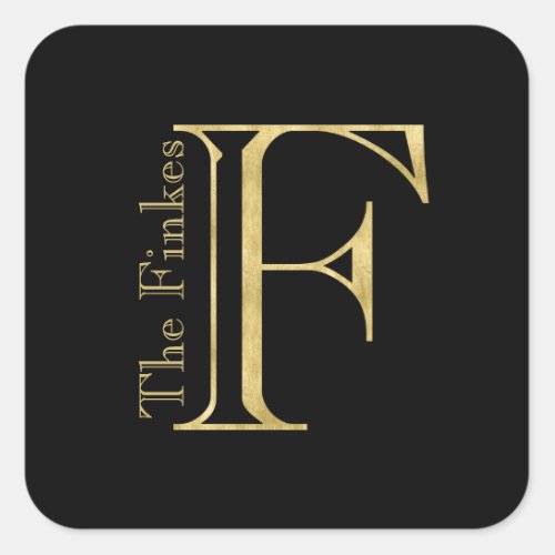 Gold Monogram F and Name on Any Color Square Sticker