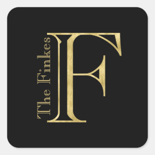 Gold Monogram F and Name on Any Color Square Sticker