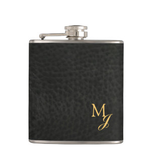 Gold Monogram Faux Leather Hip Flask