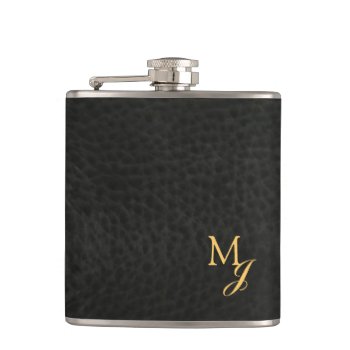 Gold Monogram Faux Leather Hip Flask by TheInspiredEdge at Zazzle