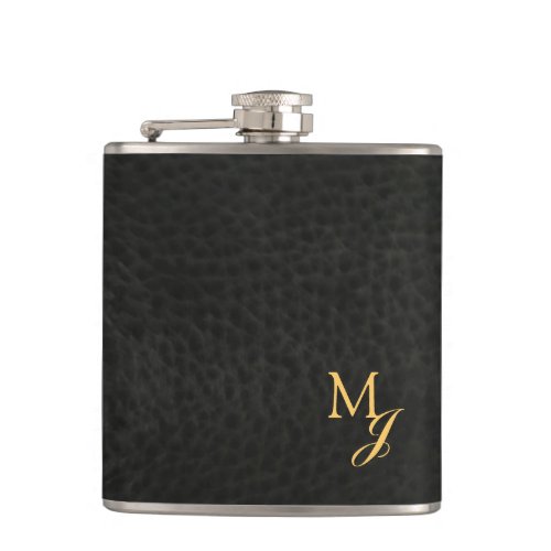 Gold Monogram Faux Leather Hip Flask