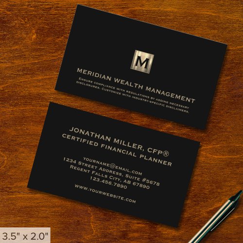 Gold Monogram Financial Planner Business Card
